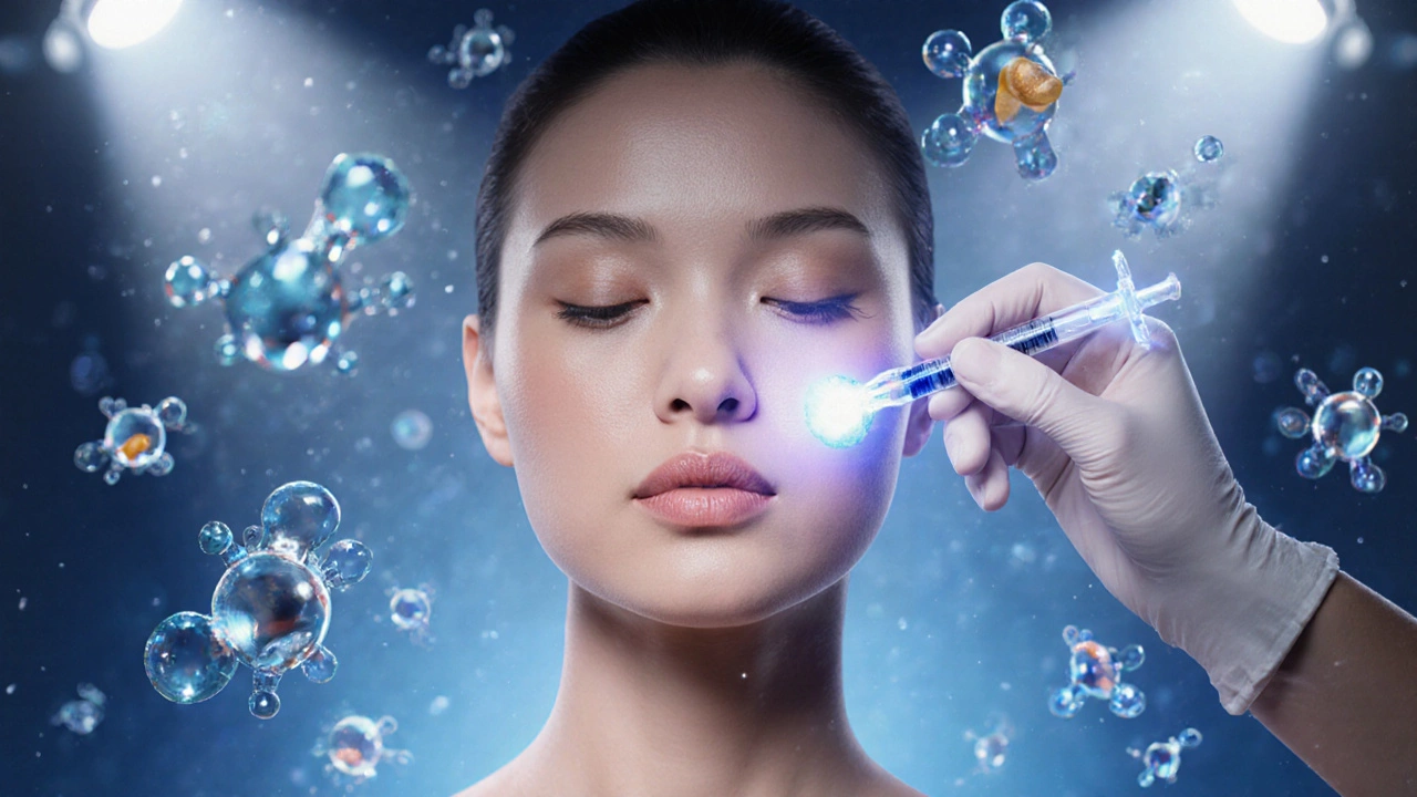 Мезотерапия: тонкие инъекции с гиалуроновой кислотой и антиоксидантами в кожу щек.