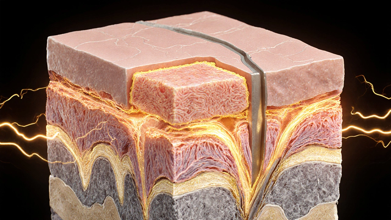 Микроскопическое изображение активации коллагена в коже после 40 лет.