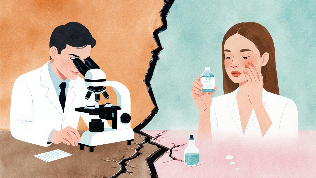 Сравнение работы дерматолога и косметолога: один лечит причину, другой — последствия акне.