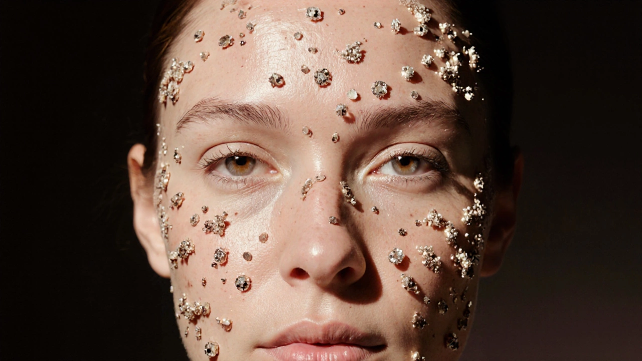 Заживающая кожа лица с тонкими корочками после глубокого лазерного воздействия.