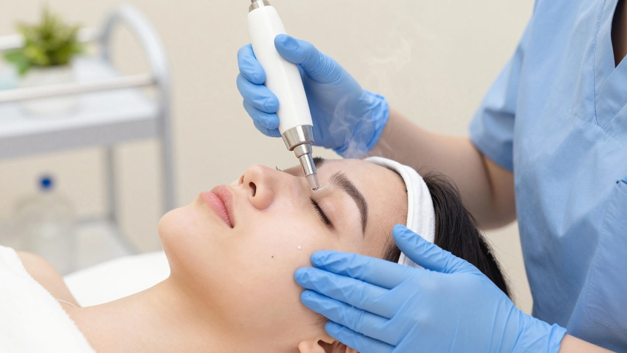 Профессиональная чистка лица с ультразвуком и вакуумом в стерильной обстановке.