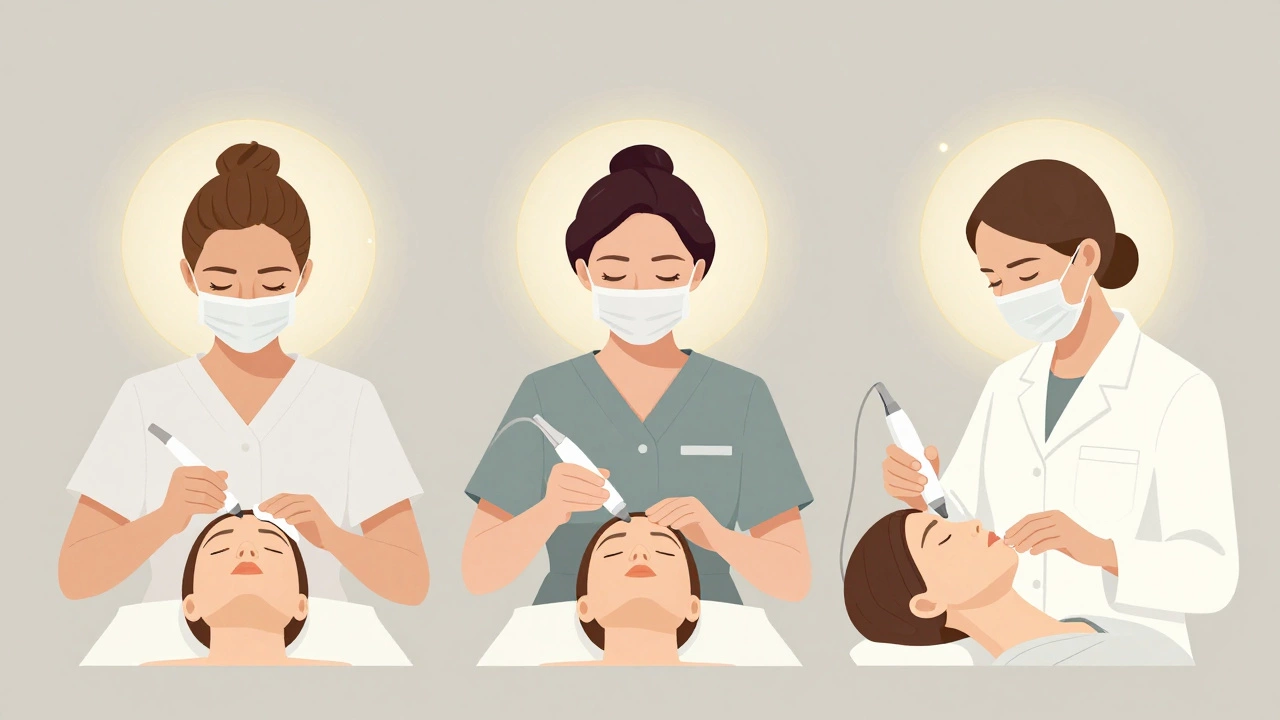 Три косметолога с разными уровнями квалификации выполняют процедуры от простой чистки до лазерной шлифовки.