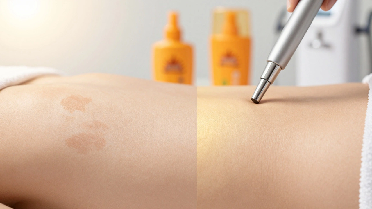 Сравнение пигментации до и после лазерной очистки кожи.