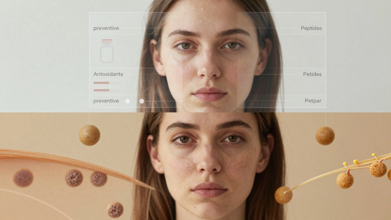 Двойная экспозиция: молодая кожа и восстановленная кожа с активными компонентами.