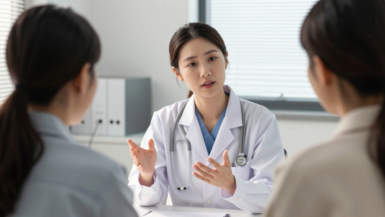 Врач-косметолог консультирует пациента в светлой клинике