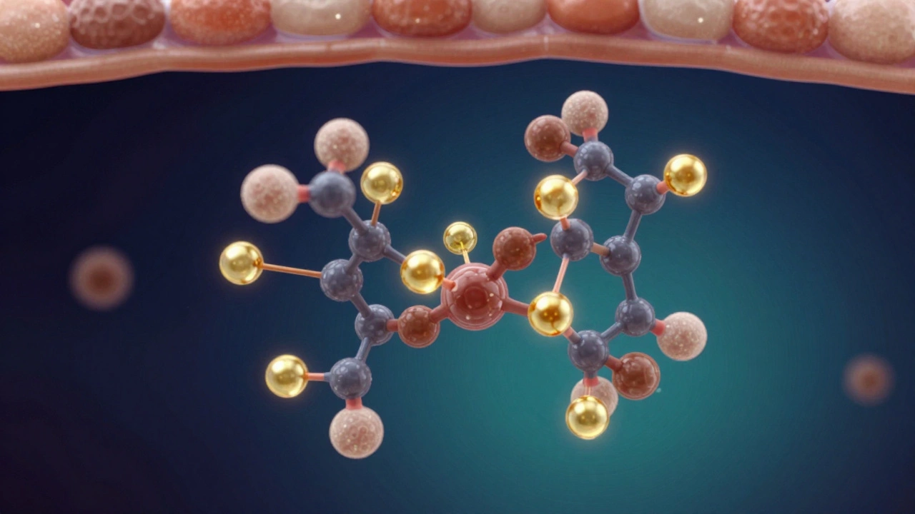 3D-визуализация блокировки фермента тирозиназы молекулами витамина С в коже