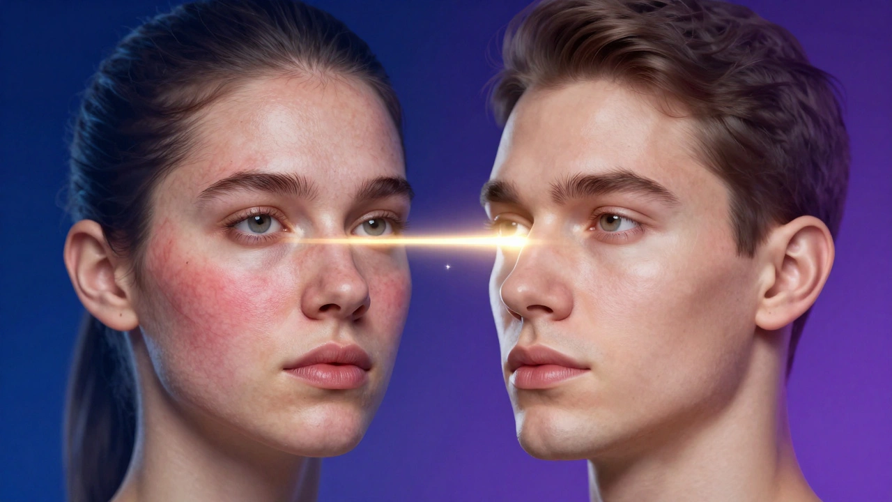 Концептуальное изображение процесса очистки и омоложения кожи лица лазером