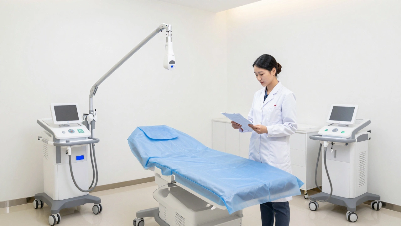 Стерильный кабинет медицинской косметологии с профессиональным оборудованием.